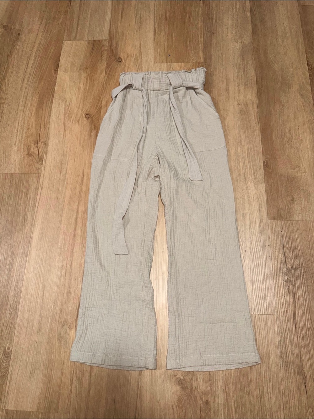Sincerely Jules Neutral Cream Paperbag Tie-Waist Wide Leg Trousers